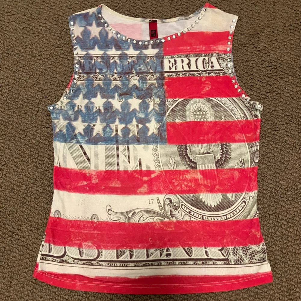 Y2K Just In Time American Flag Dollar Bill Tank Top